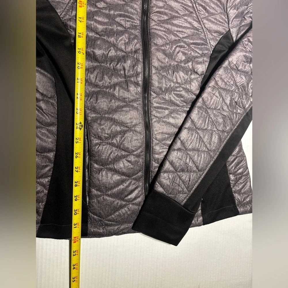Guess Women’s Gray & Black Quilted Puffer Light Jacket Sz Large Hooded Full Zip